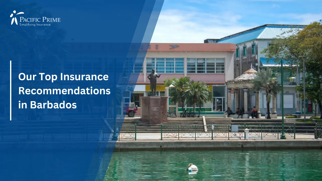 Image of Scenic View Of Historic Buildings In Bridgetown Barbados with text overlay of "Our Top Insurance Recommendations in Barbados"