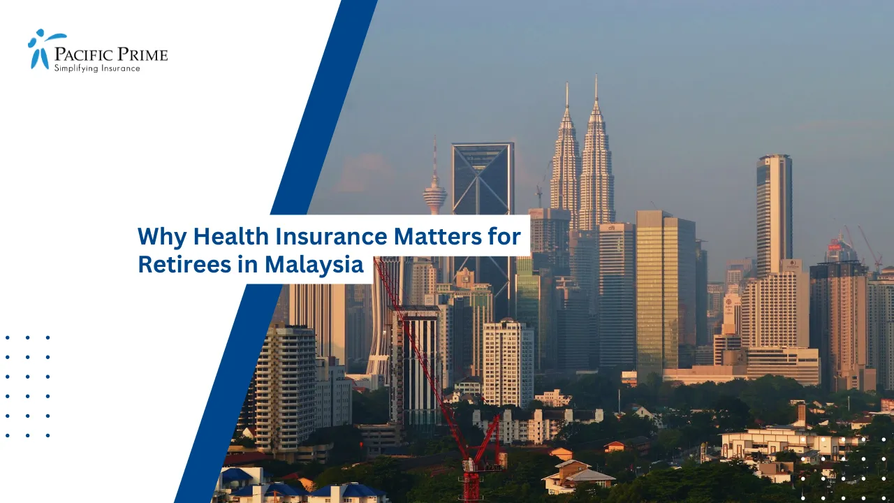 Image of Scenic View Of Kuala Lumpur City Skyline with text overlay of "Why Health Insurance Matters for Retirees in Malaysia"