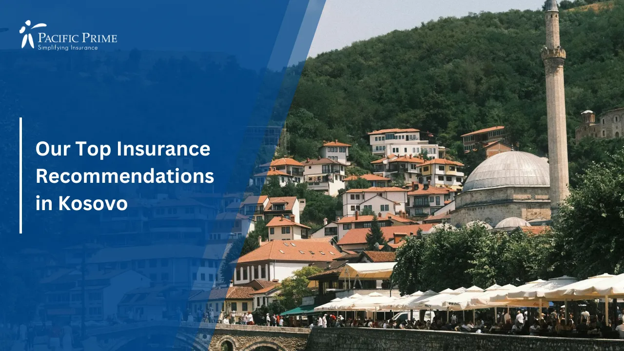 Image of Scenic View Of Prizren With Stone Bridge And Mosque In The Background with text overlay of "Our Top Insurance Recommendations in Kosovo"