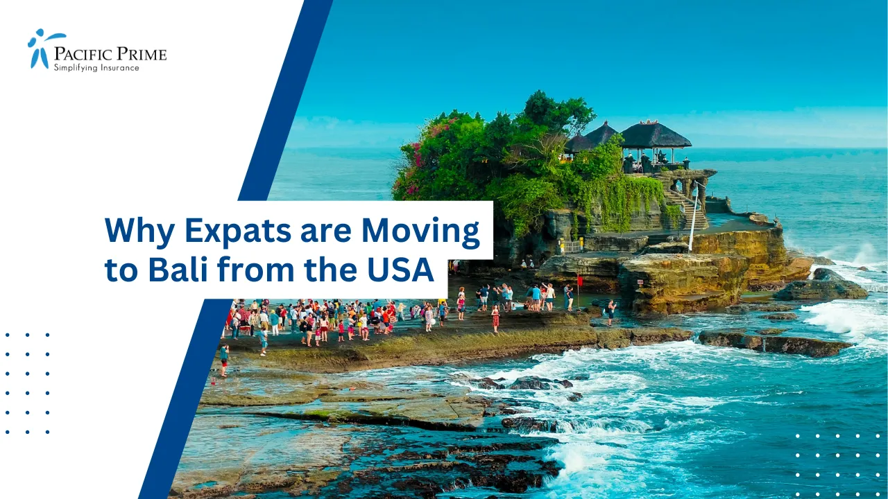 Image of Scenic View Of Tanah Lot Temple On The Bali Coastline with text overlay of "Why Expats are Moving to Bali from the USA"