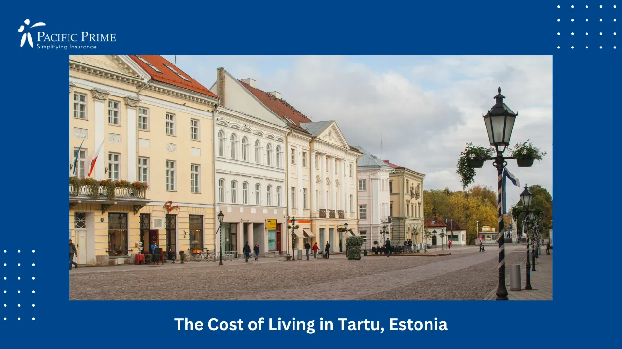 Image of Scenic View Of Tartu City With Historic Buildings And Greenery with text overlay of "The Cost of Living in Tartu, Estonia"