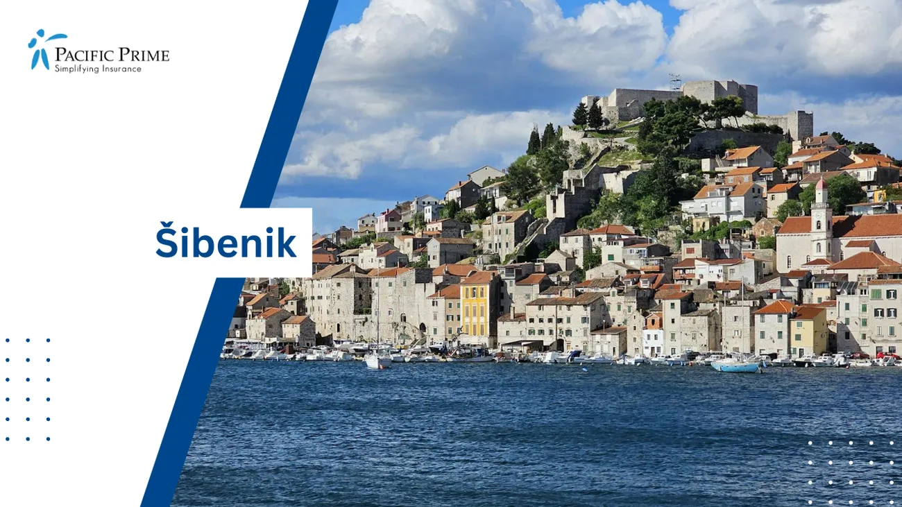Image of Seaside View Of Historic Šibenik Old Town, Croatia with text overlay of "Šibenik"