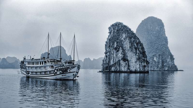 Serene Halong Bay: Majestic Ship Scene