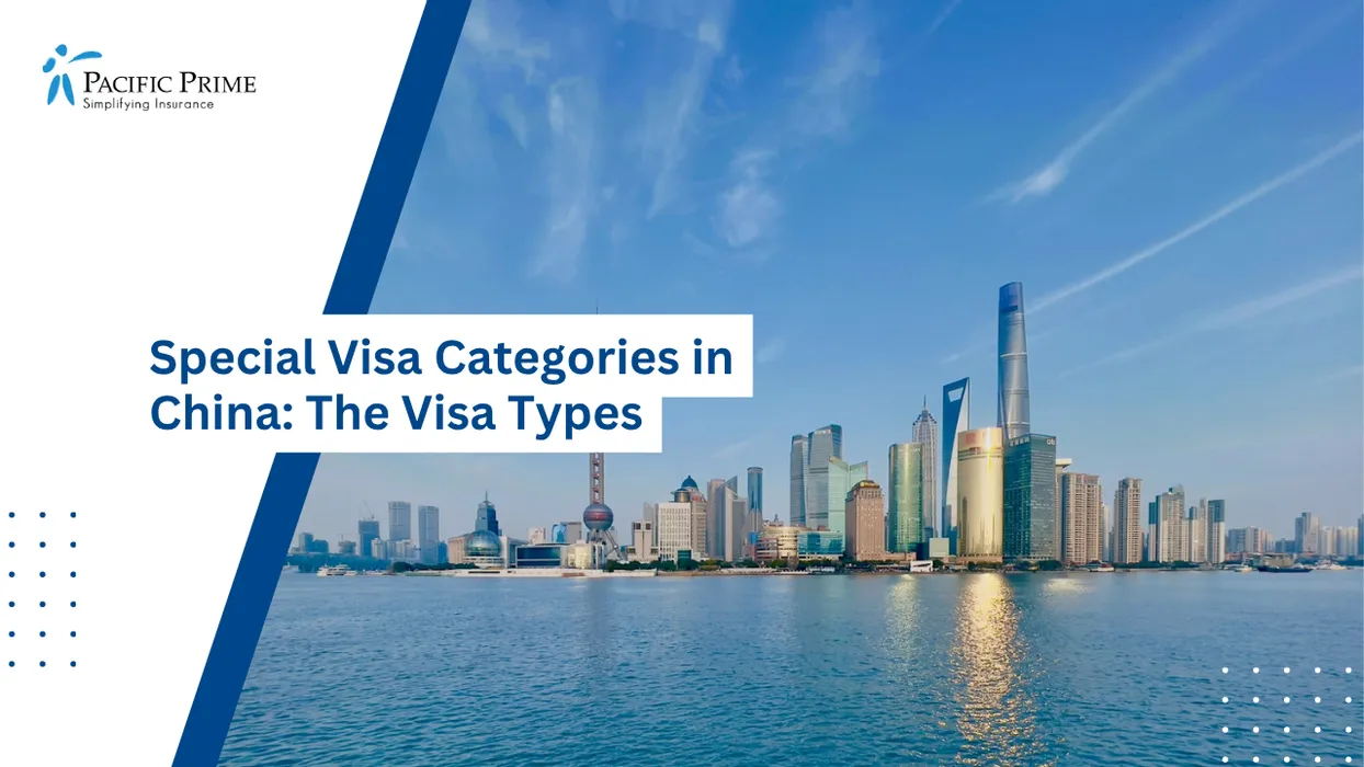 Image of Shanghai Bund Waterfront Skyline Reflecting Across Huangpu River At Dusk with text overlay of "Special Visa Categories in China: The Visa Types"