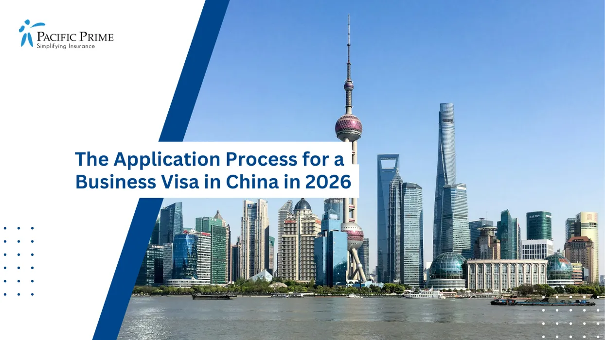 Image of Shanghai Skyline Featuring The Iconic Oriental Pearl Tower At Dusk with text overlay of "The Application Process for a Business Visa in China in 2026"