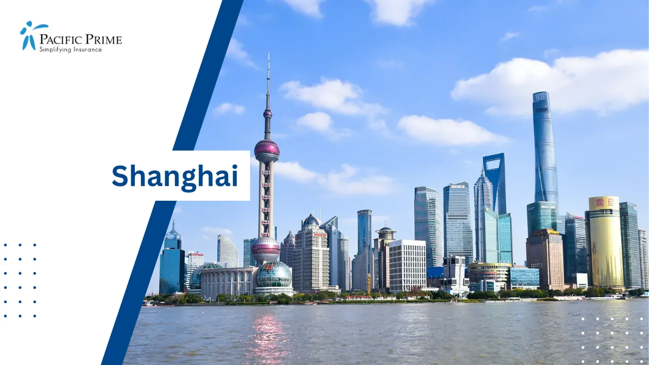 Image of Shanghai’s Pudong Skyline Featuring The Cn Tower On A Sunny Day with text overlay of "Shanghai"
