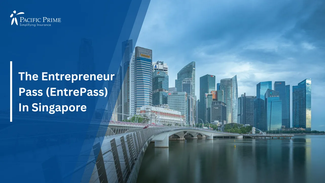 Image of Singapore City Skyline Under Clear Blue Sky with text overlay of "The Entrepreneur Pass (EntrePass) In Singapore"