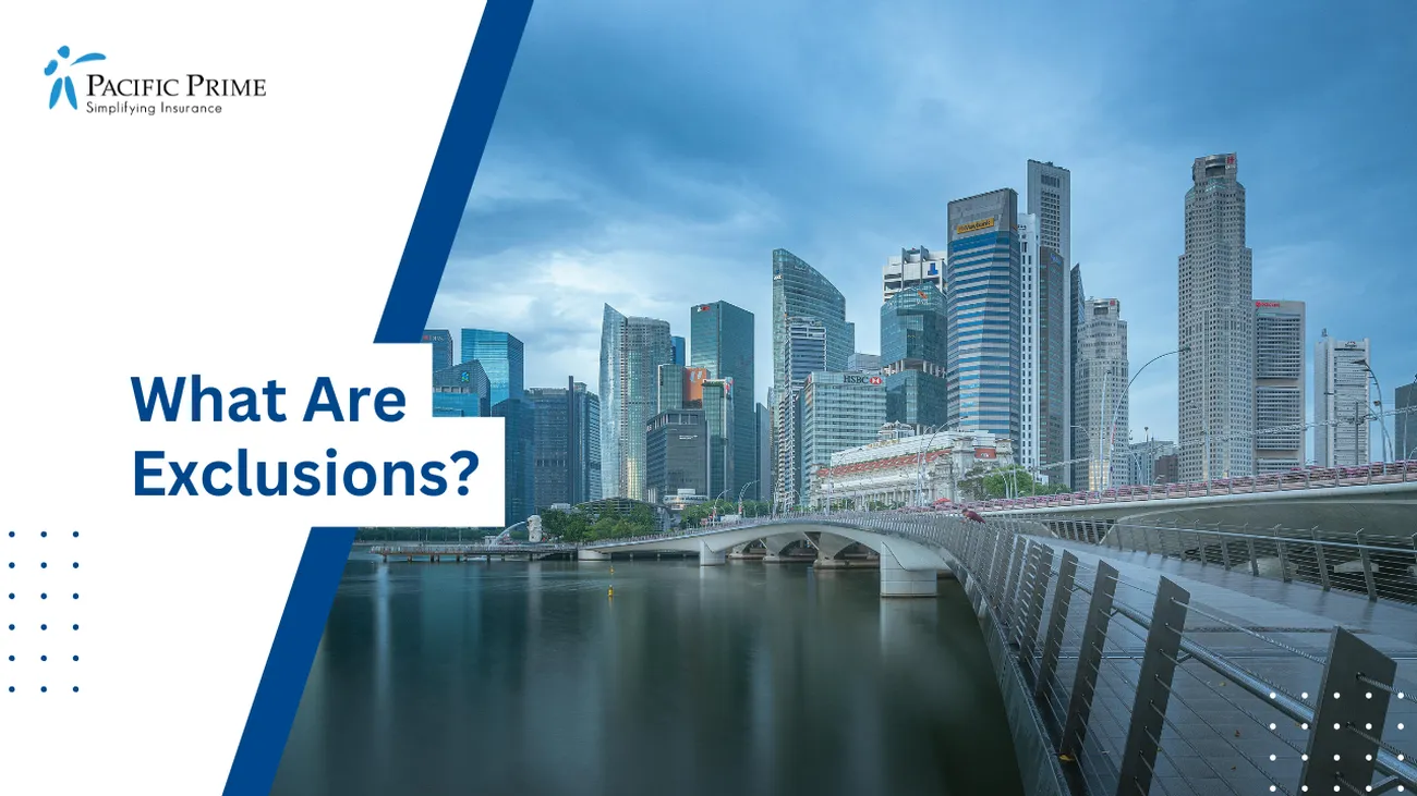 Image of Singapore City Skyline With Buildings Under A Clear Blue Sky with text overlay of "What Are Exclusions?"