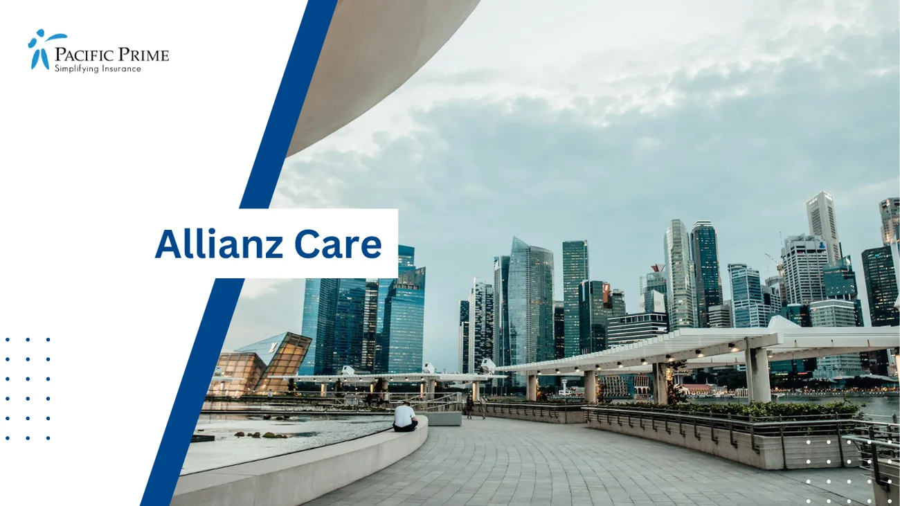 Image of Singapore City Skyline With Towering High-Rise Buildings with text overlay of "Allianz Care"