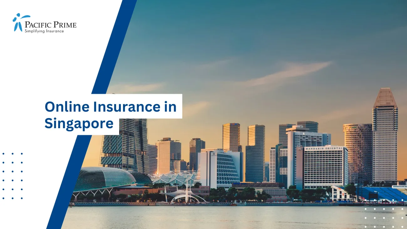 Image of Singapore Skyline Under A Clear Blue Sky In Daylight with text overlay of "Online Insurance in Singapore"