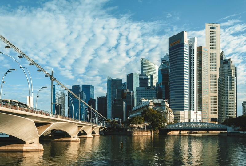 Singapore Skyline Viewed From Bridge