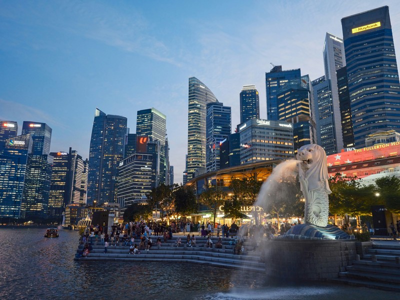 Singapore Skyline With Fountain In Foreground