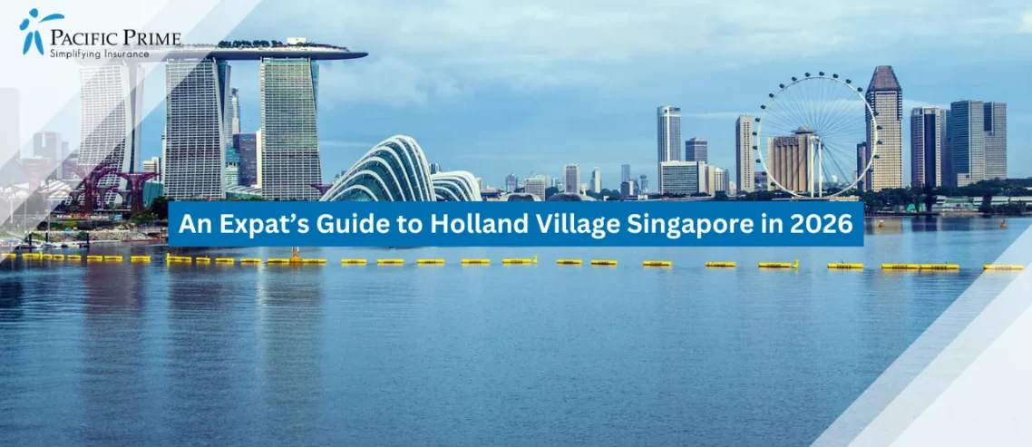 Image of Singapore Skyline With Marina Bay Sands And Waterfront At Sunset with text overlay of "An Expat’s Guide to Holland Village Singapore in 2026"