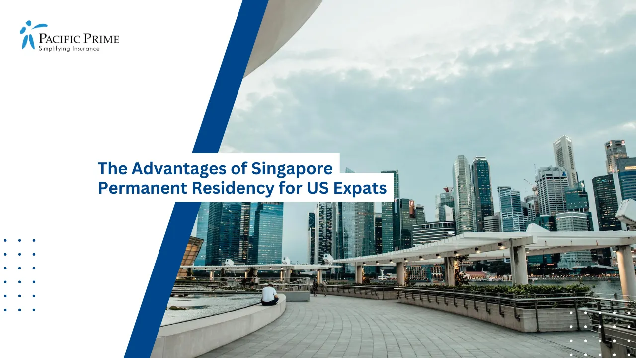 Image of Singapore Skyline With Marina Bay Sands Viewed From The Waterfront At Twilight with text overlay of "The Advantages of Singapore Permanent Residency for US Expats"