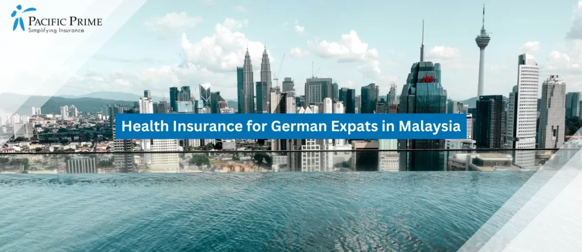 Image of Sky Pool Overlooking Kuala Lumpur’s Modern Skyline with text overlay of "Health Insurance for German Expats in Malaysia"