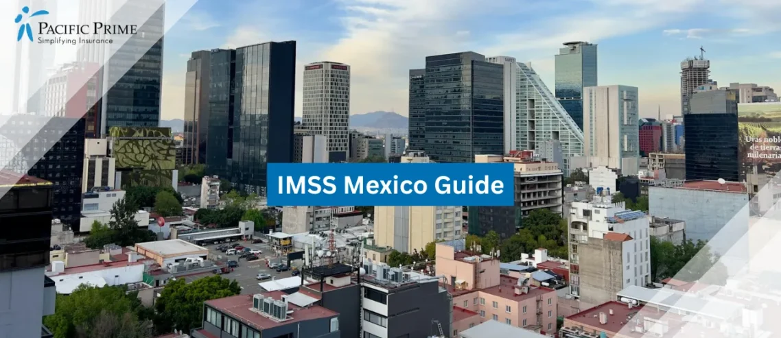 Image of Skyline View Of Mexico City With High-rise Buildings with text overlay of "IMSS Mexico Guide"
