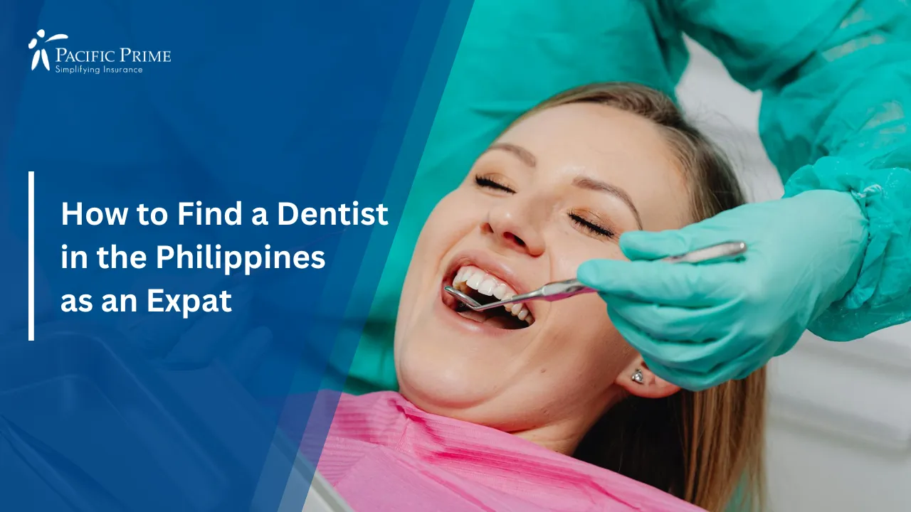 Image of Smiling Woman During Dental Check-up At Clinic with text overlay of "How to Find a Dentist in the Philippines as an Expat"