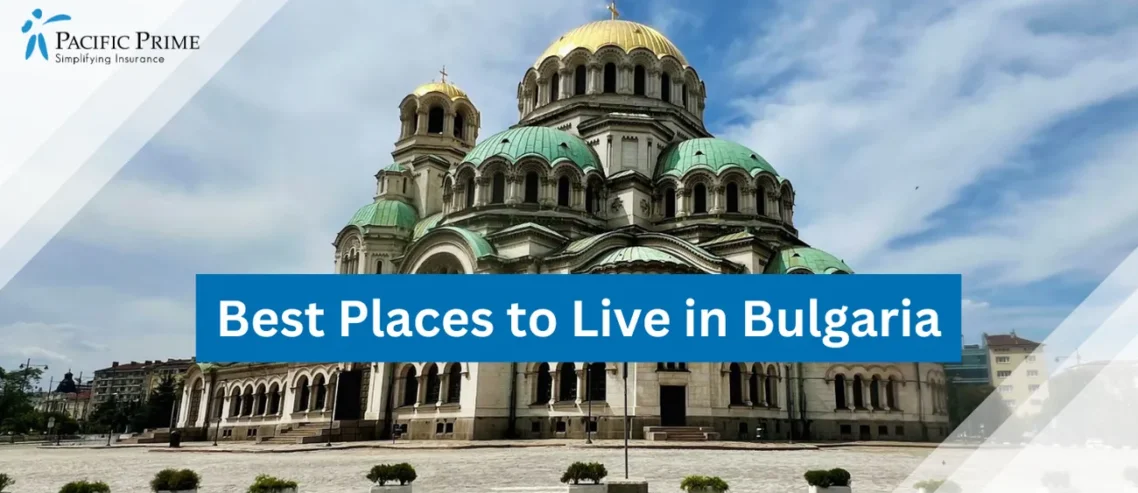 Image of Sofia Skyline Featuring Alexander Nevsky Cathedral Under A Blue Sky with text overlay of "Best Places to Live in Bulgaria"