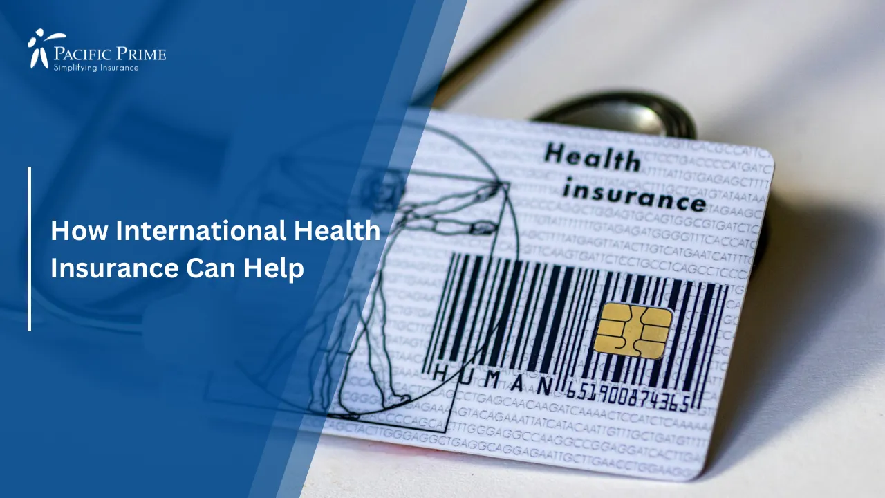 Image of Stethoscope Placed Beside A Medical Health Insurance Card with text overlay of "How International Health Insurance Can Help"