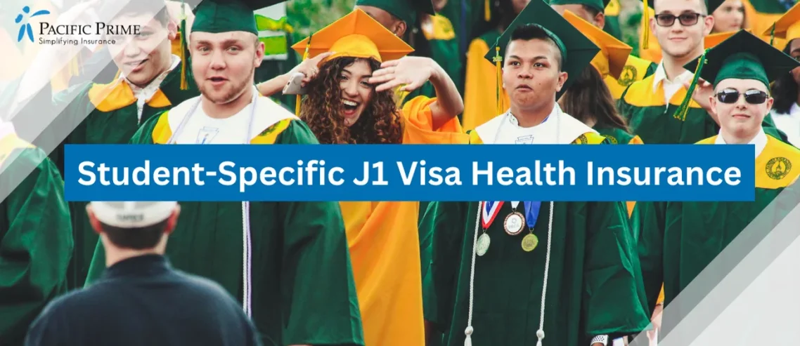 Image of Students In Academic Dress In Hamden, Connecticut, United States with text overlay of "Student-Specific J1 Visa Health Insurance"