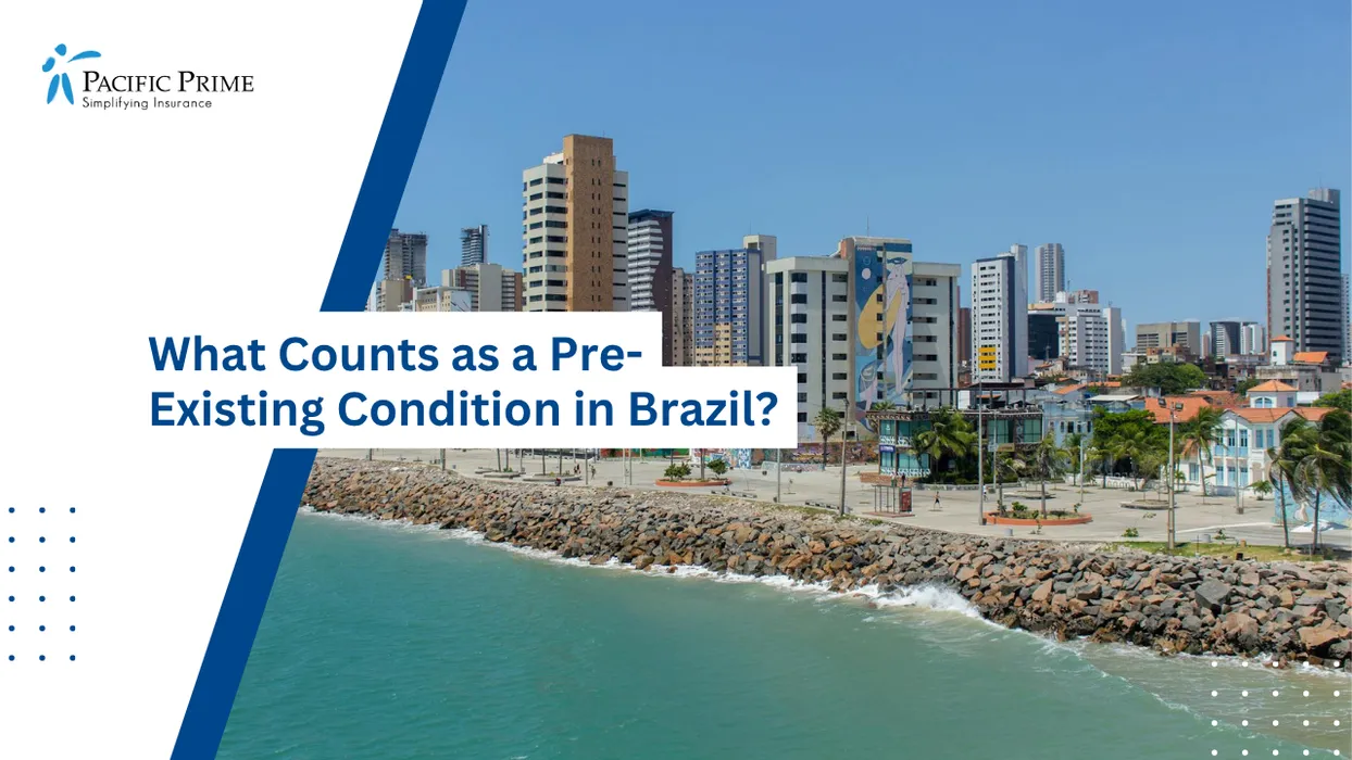 Image of Sunlit Fortaleza Skyline With Coastal Towers Along Ceará’s Shoreline with text overlay of "What Counts as a Pre-Existing Condition in Brazil?"