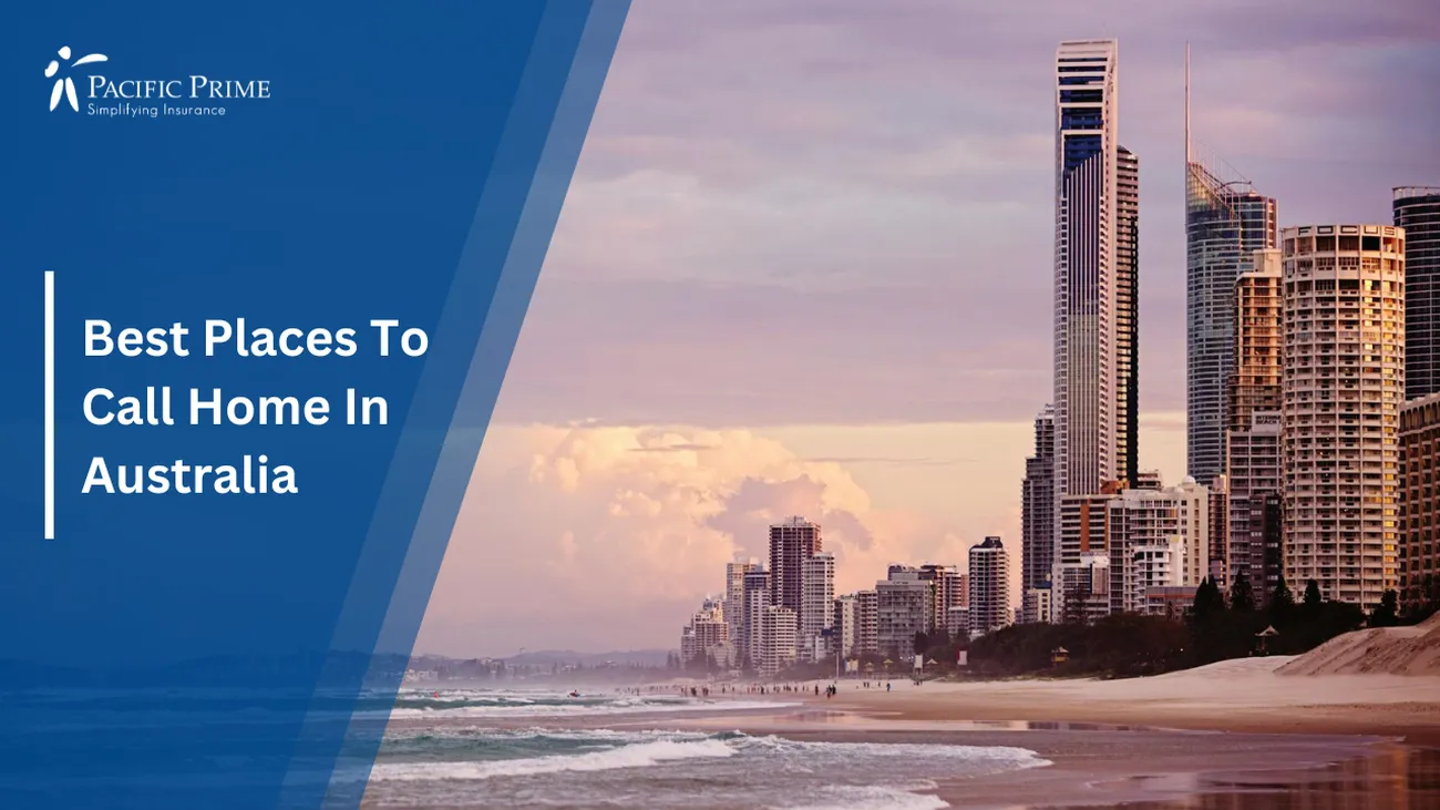 Image of Surfers Paradise Beach With High-rise Buildings In Queensland, Australia with text overlay of "Best Places To Call Home In Australia"