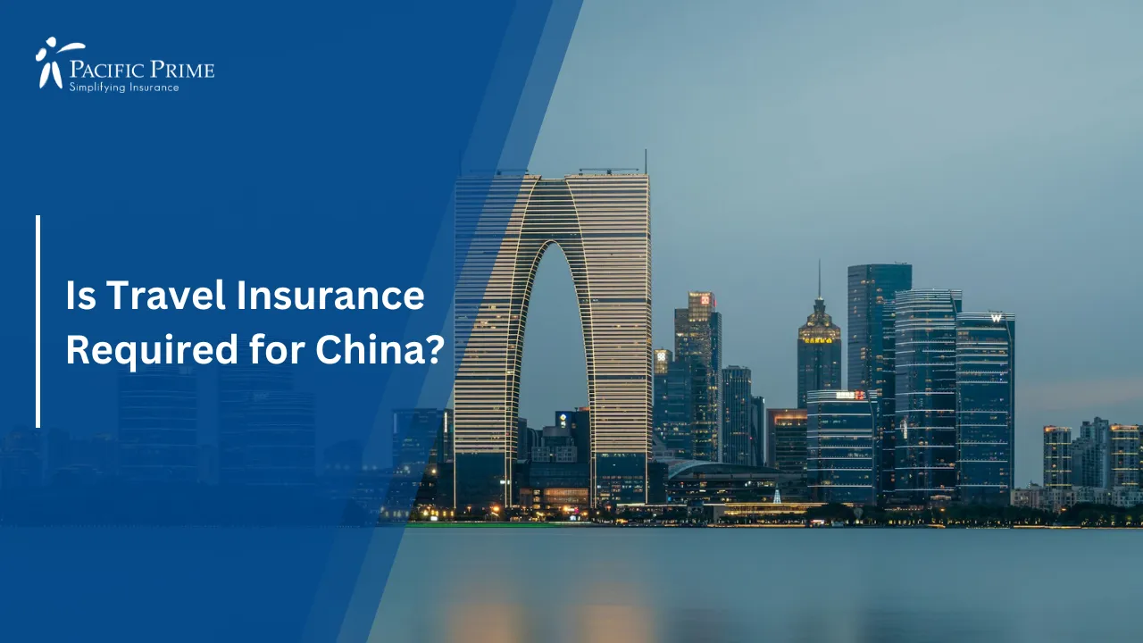 Image of Suzhou City Skyline With Tall Buildings Beside The Water with text overlay of "Is Travel Insurance Required for China?"