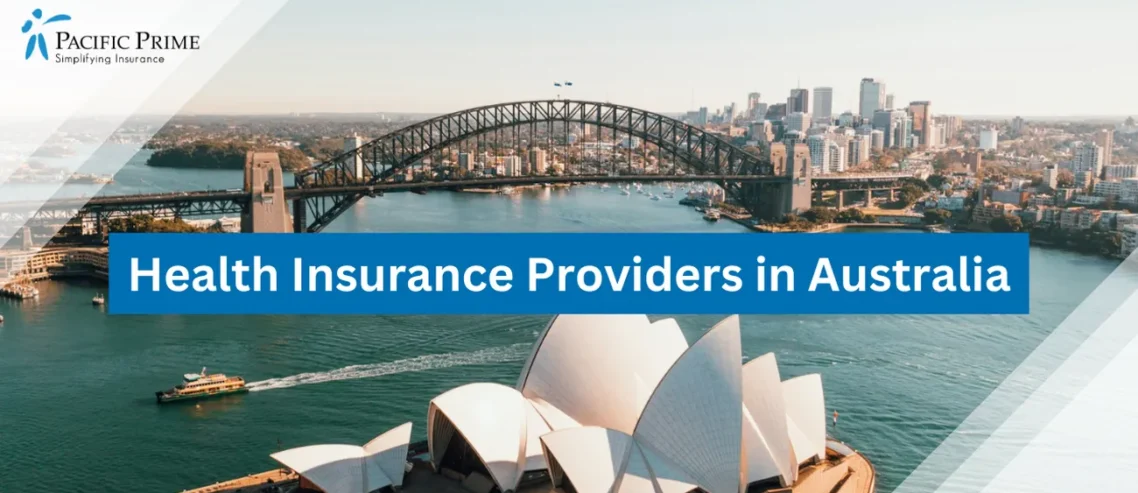 Image of Sydney Opera House By The Water On A Sunny Day, Sydney, NSW, Australia with text overlay of "Health Insurance Providers in Australia"