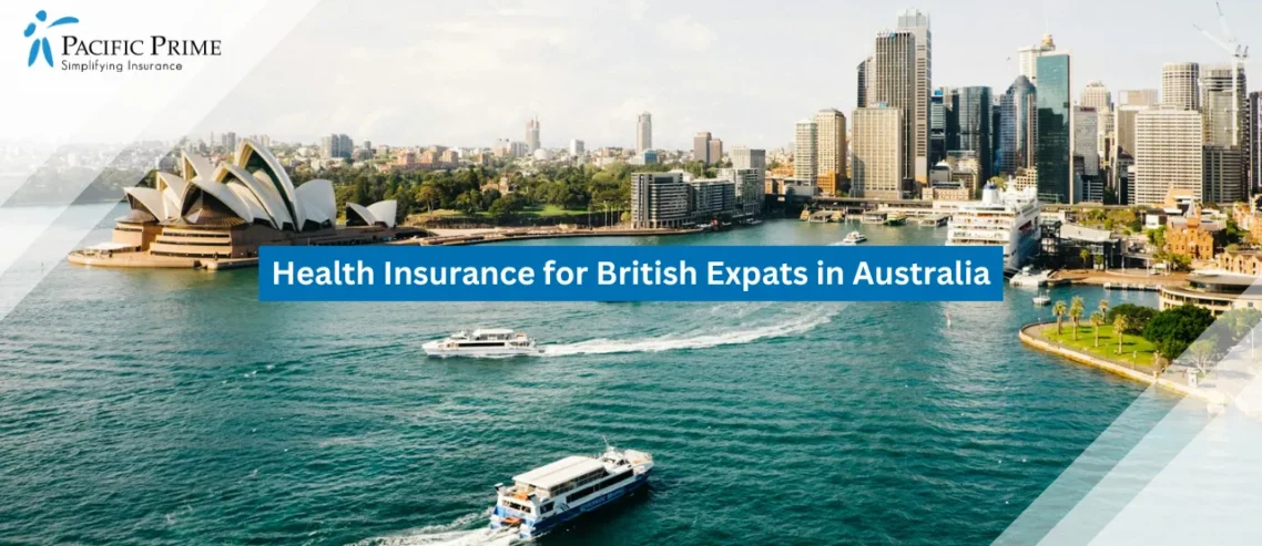 Image of Sydney Opera House Gleaming Beside The Harbour In Daylight with text overlay of "Health Insurance for British Expats in Australia"
