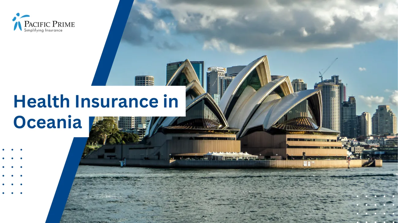 Image of Sydney Opera House Viewed From Across The Water with text overlay of "Health Insurance in Oceania"