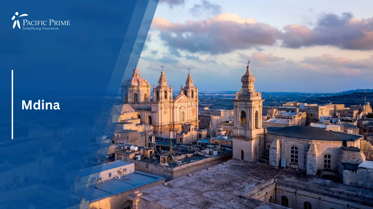 Image of T. Paul&rsquo;s Cathedral Within The Historic Walled City Of Mdina, Malta with text overlay of "Mdina"