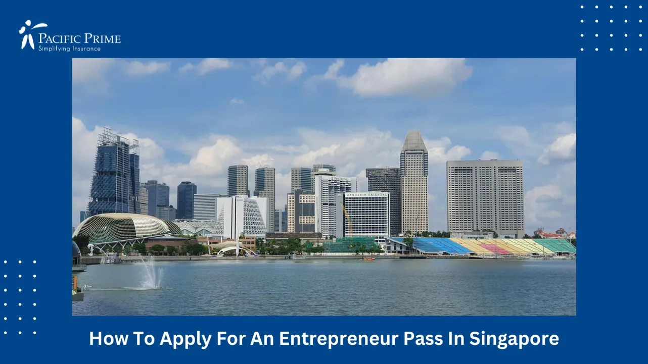 Image of Tall Buildings In Singapore Cityscape with text overlay of "How To Apply For An Entrepreneur Pass In Singapore"