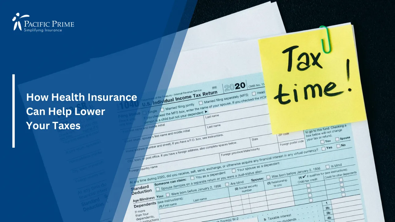 Image of Tax Forms With A Reminder Note On Filing Deadlines with text overlay of "How Health Insurance Can Help Lower Your Taxes"