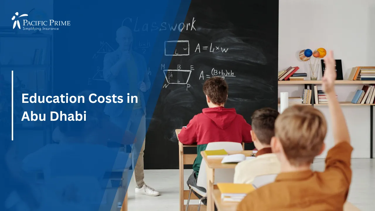 Image of Teacher Engaging Students With A Classroom Question with text overlay of "Education Costs in Abu Dhabi"