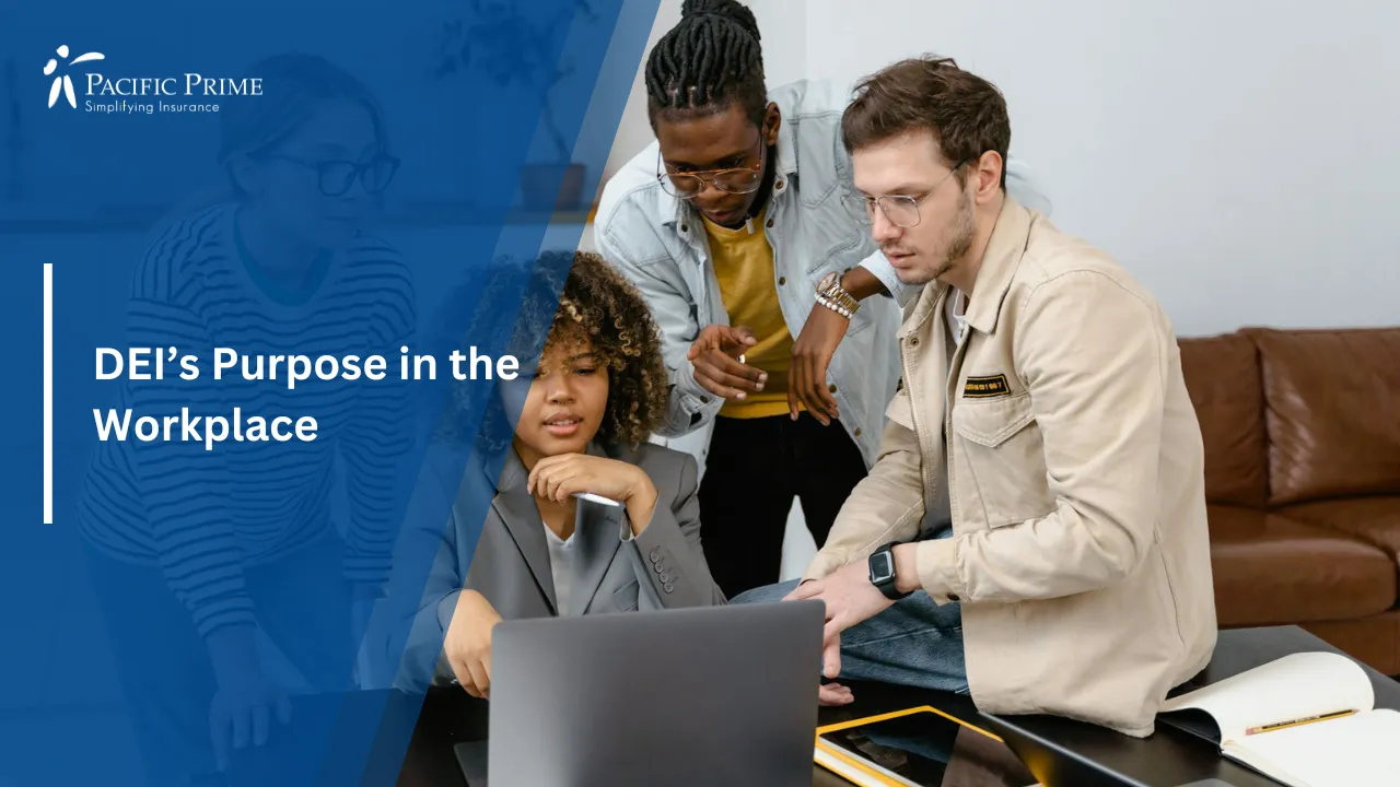 Image of Team Brainstorming During A Business Meeting In Office Setting with text overlay of "DEI’s Purpose in the Workplace"