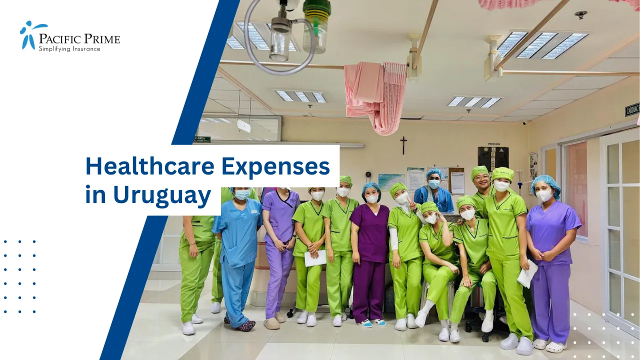 Image of Team Of Healthcare Professionals In A Hospital Ward Setting with text overlay of "Healthcare Expenses in Uruguay"
