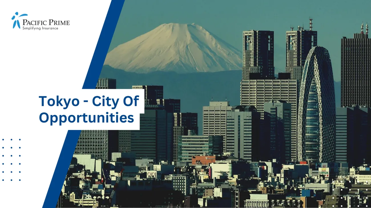 Image of Tokyo Aerial View Showcasing A Vibrant Urban Metropolis with text overlay of "Tokyo - City Of Opportunities"