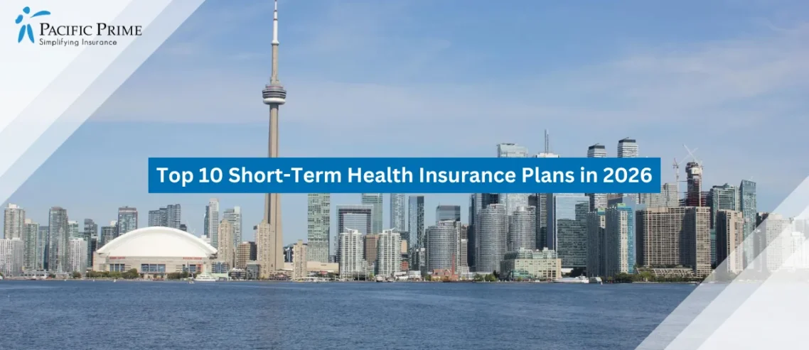 Image of Toronto Cityscape With Downtown Skyline And Urban Buildings In Ontario with text overlay of "Top 10 Short-Term Health Insurance Plans in 2026"