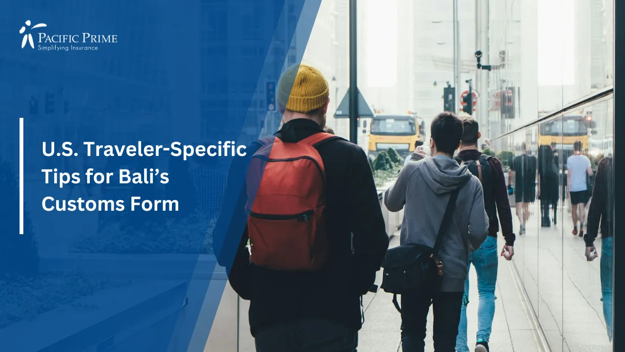 Image of Tourist Strolling Along A City Street During The Day with text overlay of "U.S. Traveler-Specific Tips for Bali’s Customs Form"