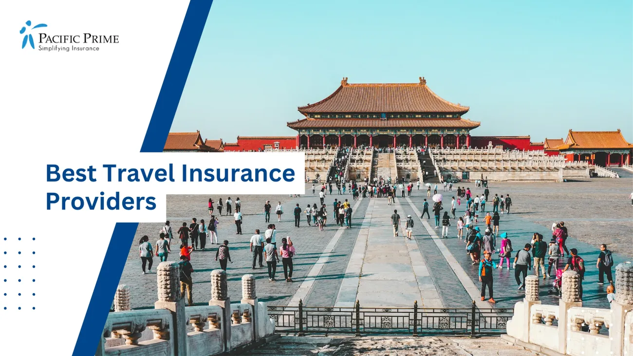 Image of Tourists At China's Forbidden City In Bright Daylight with text overlay of "Best Travel Insurance Providers"