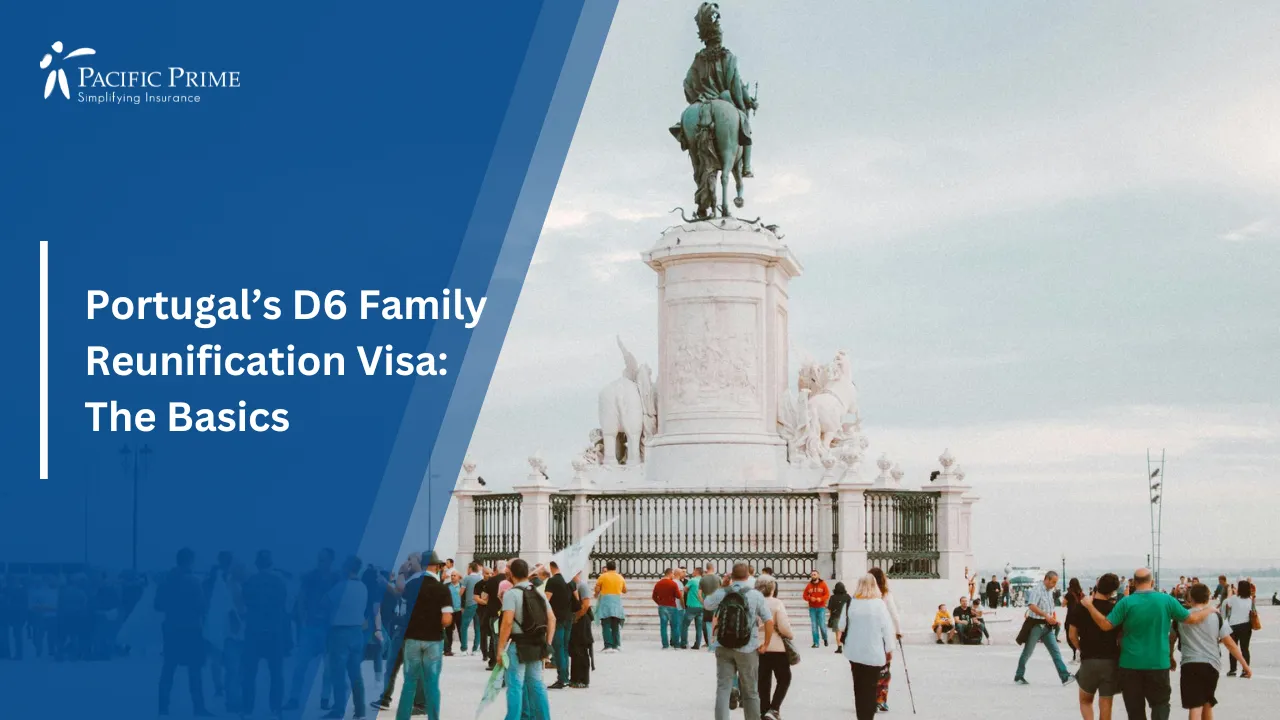 Image of Tourists Gathered Around A Historic Statue In Lisbon On A Sunny Day with text overlay of "Portugal’s D6 Family Reunification Visa: The Basics"