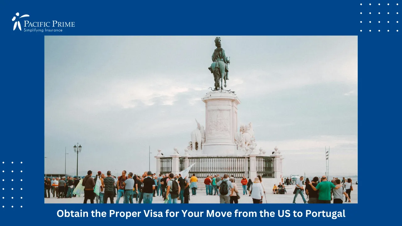 Image of Tourists Near Famous Lisbon Statue On A Bright Sunny Day with text overlay of "Obtain the Proper Visa for Your Move from the US to Portugal"