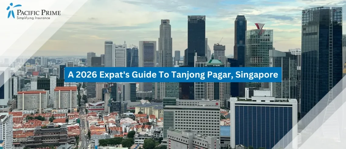 Image of Towering Skyscrapers Across Singapore’s Tanjong Pagar District with text overlay of "A 2026 Expat's Guide To Tanjong Pagar, Singapore"