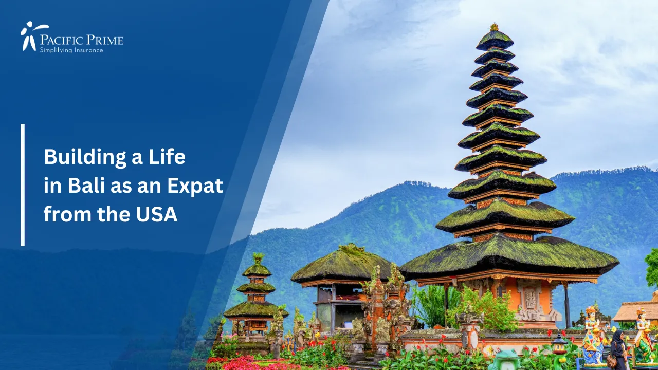Image of Traditional Balinese Temple With Scenic Surroundings with text overlay of "Building a Life in Bali as an Expat from the USA"