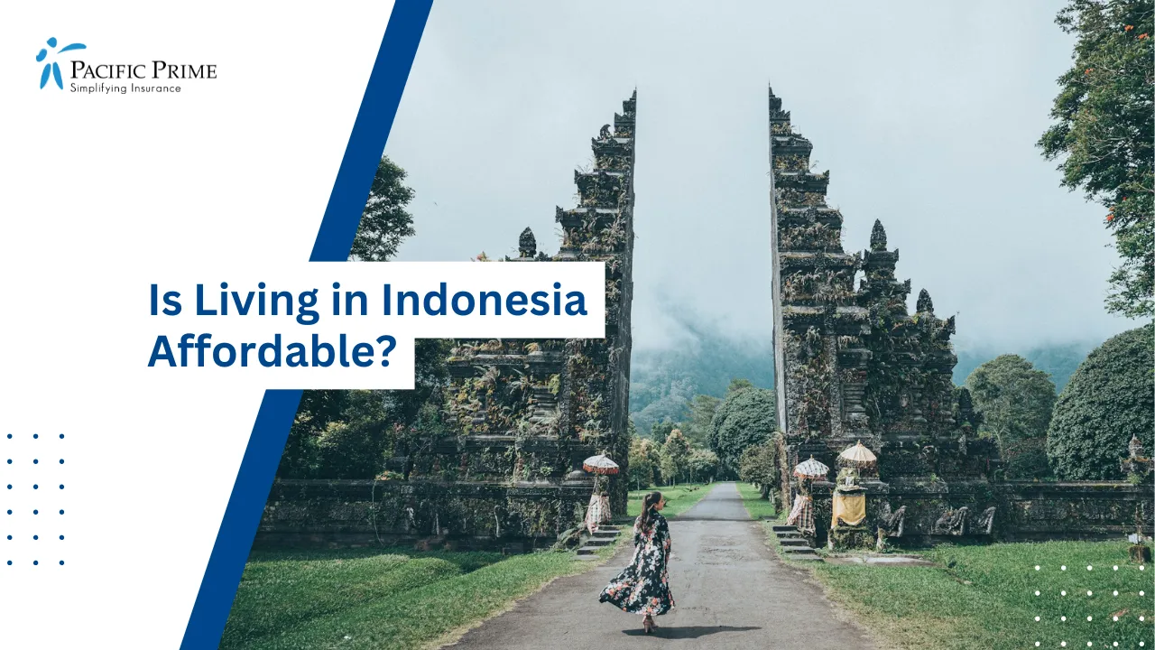 Image of Traditional Stone Gate In Bali, Indonesia with text overlay of "Is Living in Indonesia Affordable?"