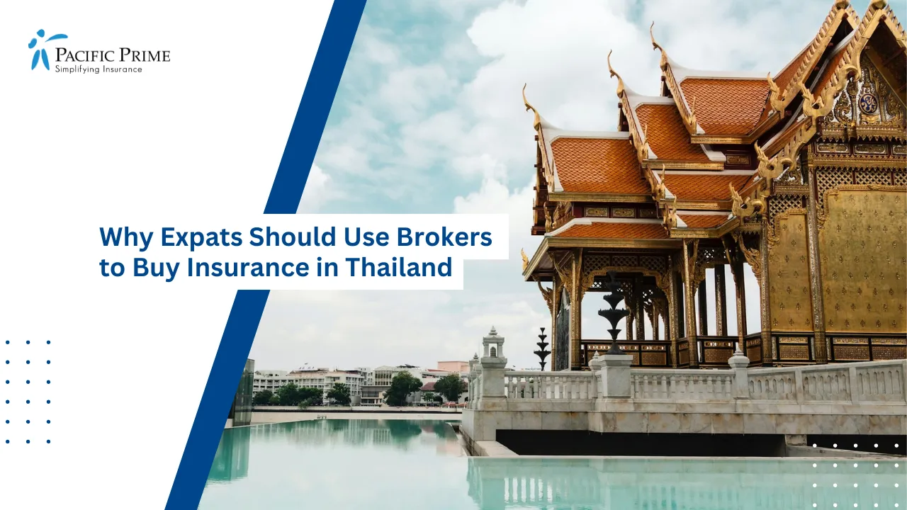 Image of Tranquil Waters Beside A Historic Temple In Bangkok, Thailand with text overlay of "What Makes VUMI a Leading Expat Insurance Provider in Thailand"