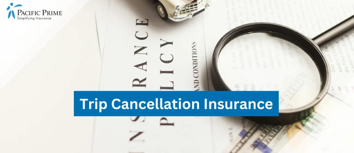 Image of Trip Cancellation Insurance Certificate With Toy Car And Dollar Bills with text overlay of "Trip Cancellation Insurance"