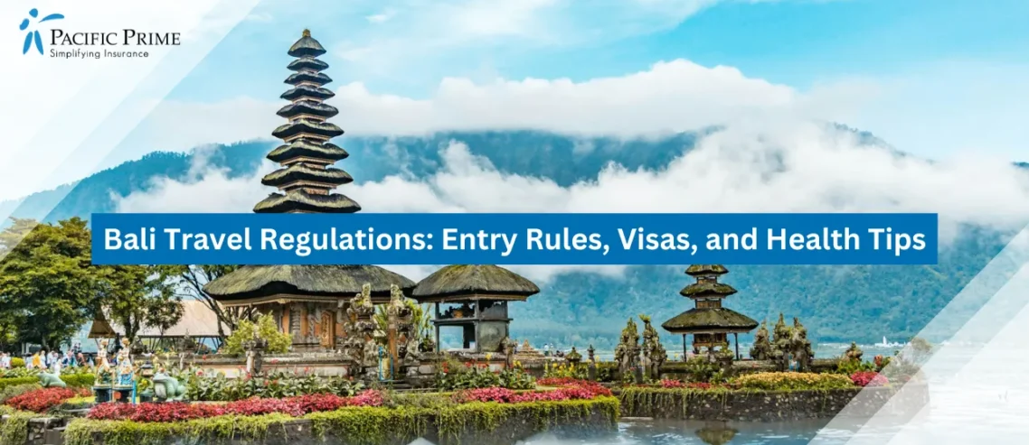 Image of Ulun Danu Beratan Temple By The Lake In Tabanan, Bali with text overlay of "Bali Travel Regulations: Entry Rules, Visas, and Health Tips"