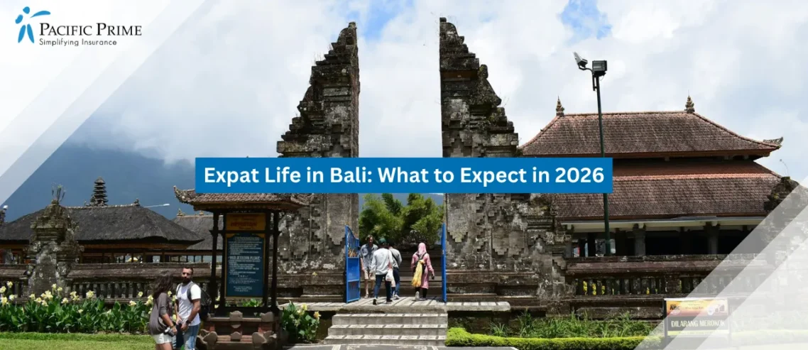 Image of Ulun Danu Beratan Temple On Lake Beratan In Bali with text overlay of "Expat Life in Bali: What to Expect in 2026"
