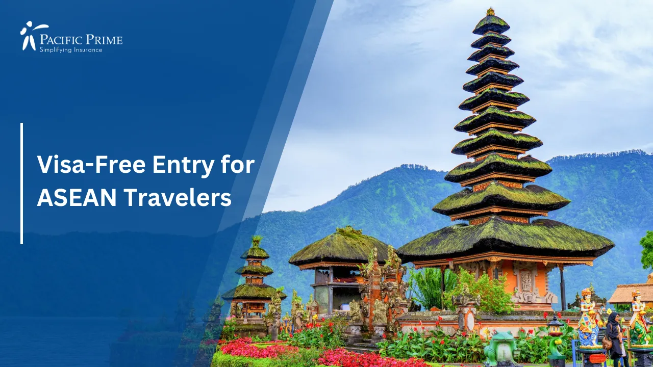 Image of Ulun Danu Bratan Temple By The Lake In Bali with text overlay of "Visa-Free Entry for ASEAN Travelers"